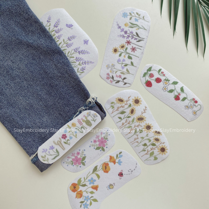 Meadow Tale Sunflowers Jean Cuff Embroidery Pattern For Beginner Easy To Use Stick and Stitch