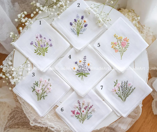 Custom Embroidered Handkerchief, Ladies Embroidery Handkerchief, Linen Handkerchiefs, Custom Women Floral Handkerchiefs