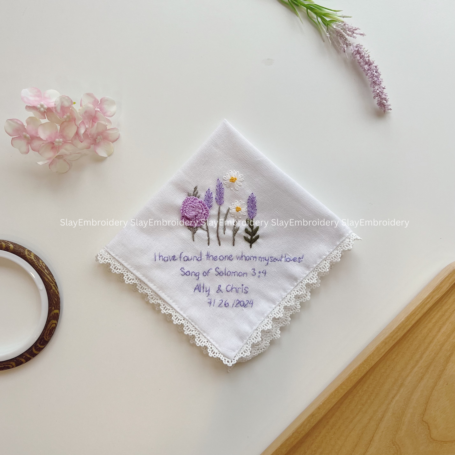 Soft Meadow Wedding Handkerchief, Custom Embroidered Handkerchief, Linen Handkerchiefs