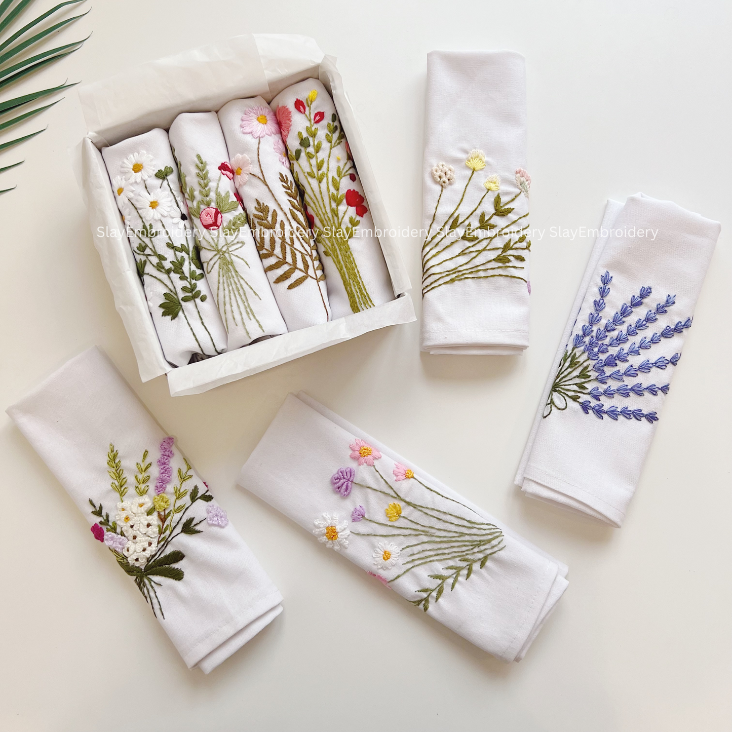 Floral Embroidered Linen Napkins – Elegant Floral Napkin – Rustic Wedding Table Decor Housewarming Gift, for Her or Hostess