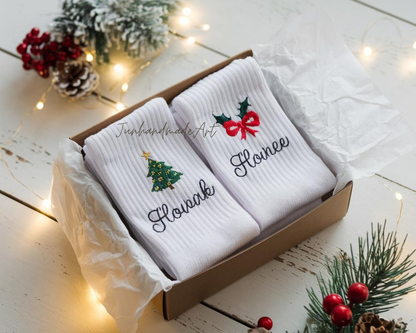 Personalized Embroidered Christmas Socks – Personalized Holiday Socks, Custom Handmade Gift, Cozy Winter Socks, Christmas Stocking Stuffer