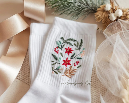 Personalized Embroidered Christmas Socks – Personalized Holiday Socks, Custom Handmade Gift, Cozy Winter Socks, Christmas Stocking Stuffer