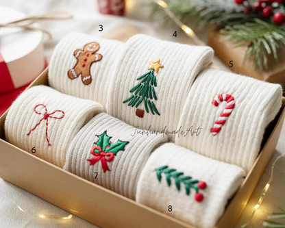 Personalized Embroidered Christmas Socks – Personalized Holiday Socks, Custom Handmade Gift, Cozy Winter Socks, Christmas Stocking Stuffer