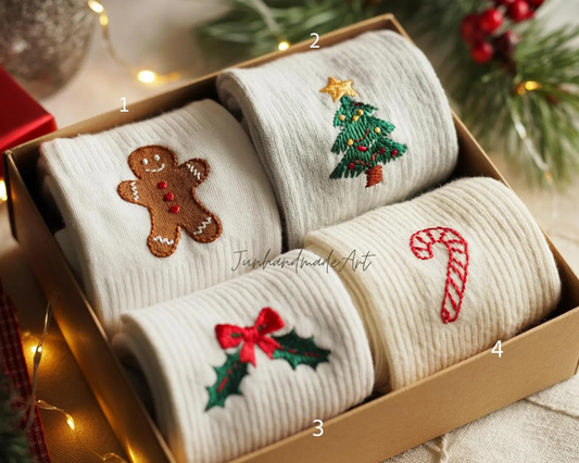Personalized Embroidered Christmas Socks – Personalized Holiday Socks, Custom Handmade Gift, Cozy Winter Socks, Christmas Stocking Stuffer