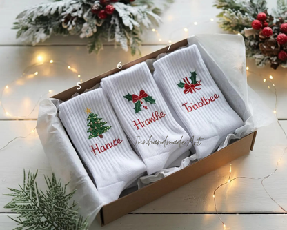 Personalized Embroidered Christmas Socks – Personalized Holiday Socks, Custom Handmade Gift, Cozy Winter Socks, Christmas Stocking Stuffer