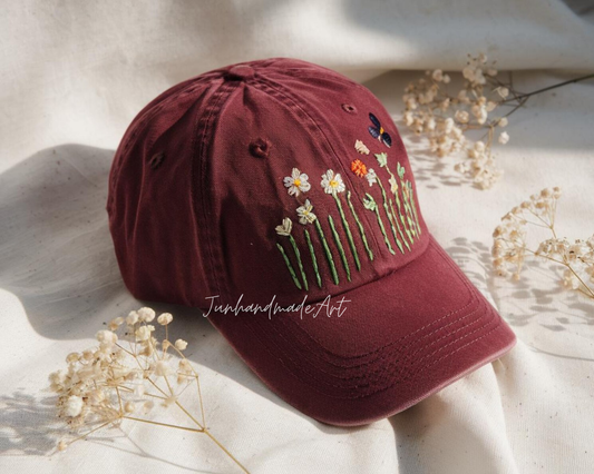 Daisy Parade Summer Hand Embroidery Hat Vintage Hat Washed Baseball Cap