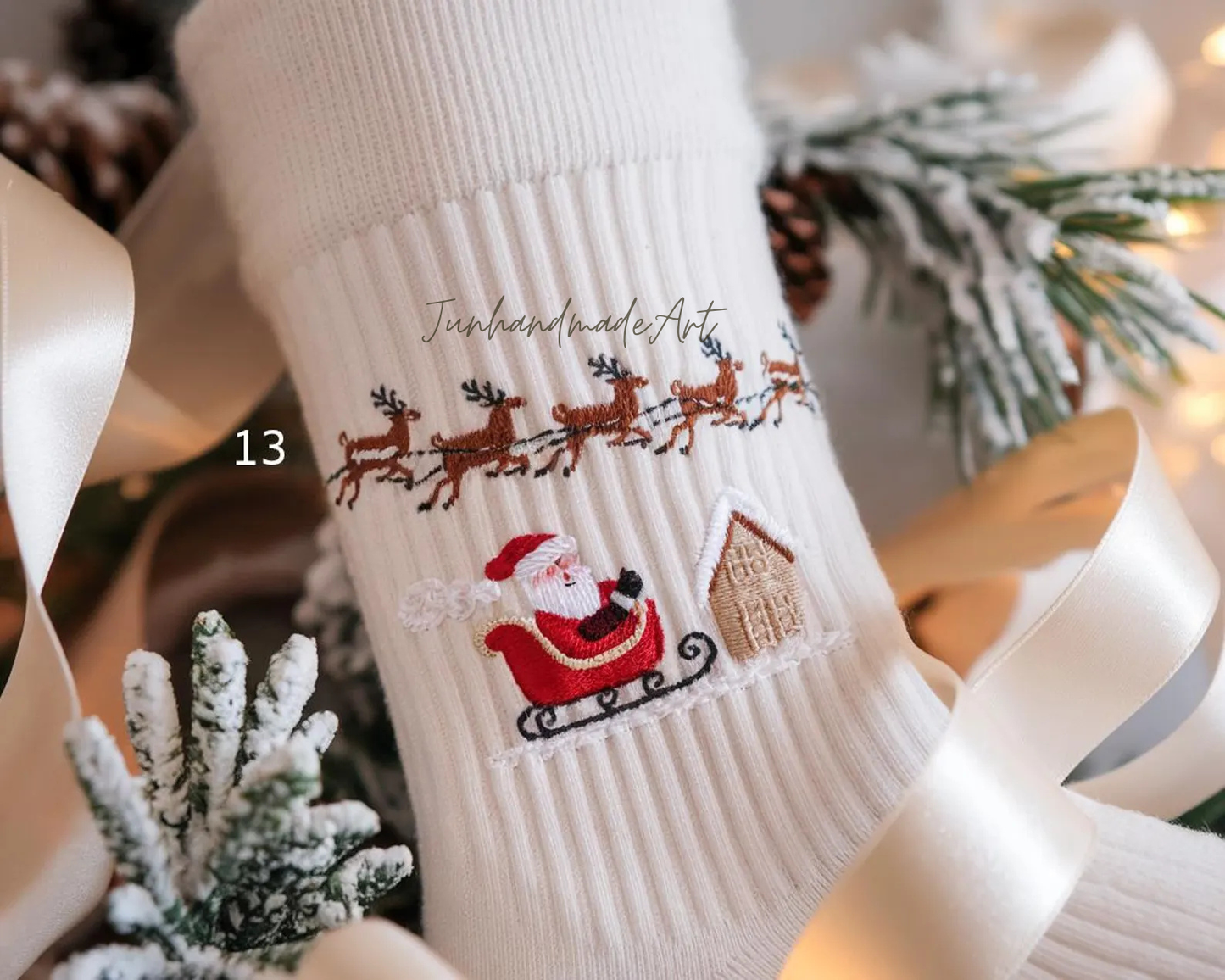 Personalized Embroidered Christmas Socks – Personalized Holiday Socks, Custom Handmade Gift, Cozy Winter Socks, Christmas Stocking Stuffer