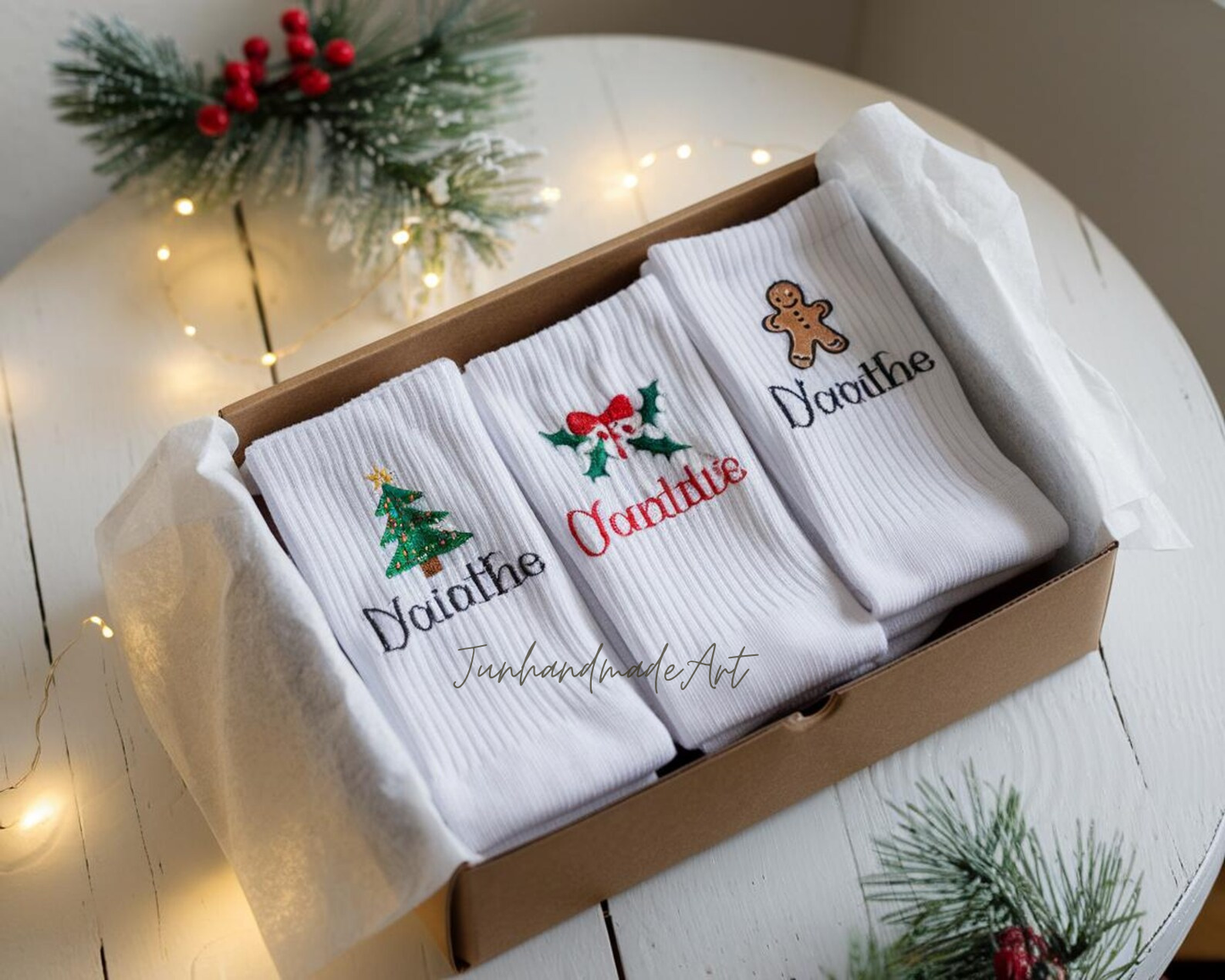 Personalized Embroidered Christmas Socks – Personalized Holiday Socks, Custom Handmade Gift, Cozy Winter Socks, Christmas Stocking Stuffer