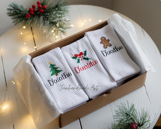 Personalized Embroidered Christmas Socks – Personalized Holiday Socks, Custom Handmade Gift, Cozy Winter Socks, Christmas Stocking Stuffer