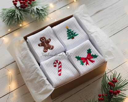 Personalized Embroidered Christmas Socks – Personalized Holiday Socks, Custom Handmade Gift, Cozy Winter Socks, Christmas Stocking Stuffer