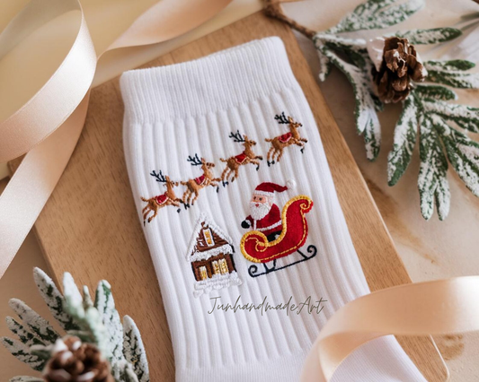 Personalized Embroidered Christmas Socks – Personalized Holiday Socks, Custom Handmade Gift, Cozy Winter Socks, Christmas Stocking Stuffer