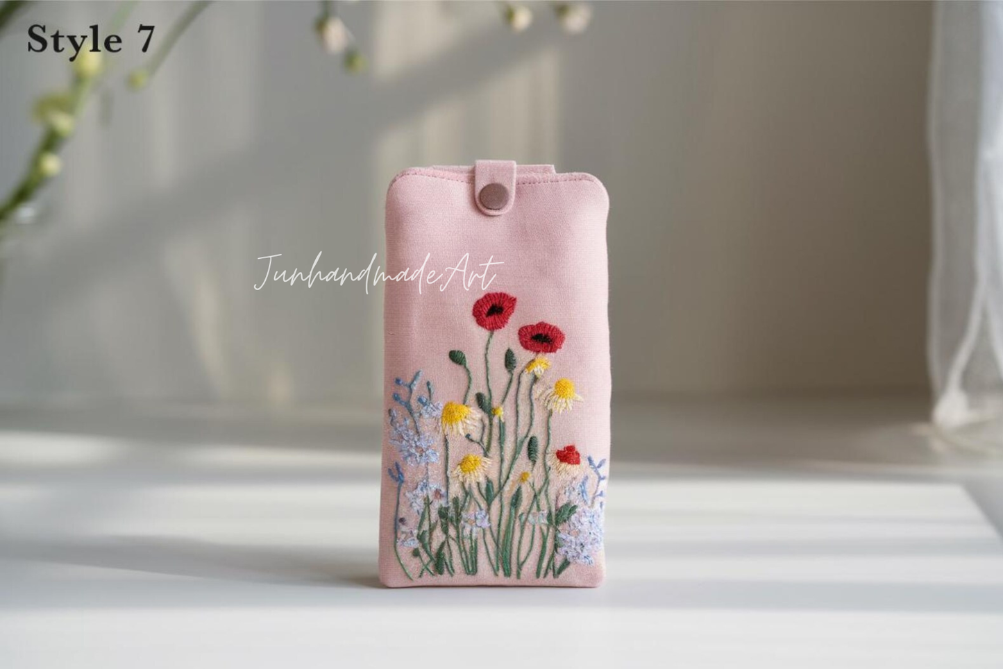 Hand Embroidered Floral Eyeglass Case, Soft Linen Glasses Pouch, Custom Sunglasses Holder Gift for Her