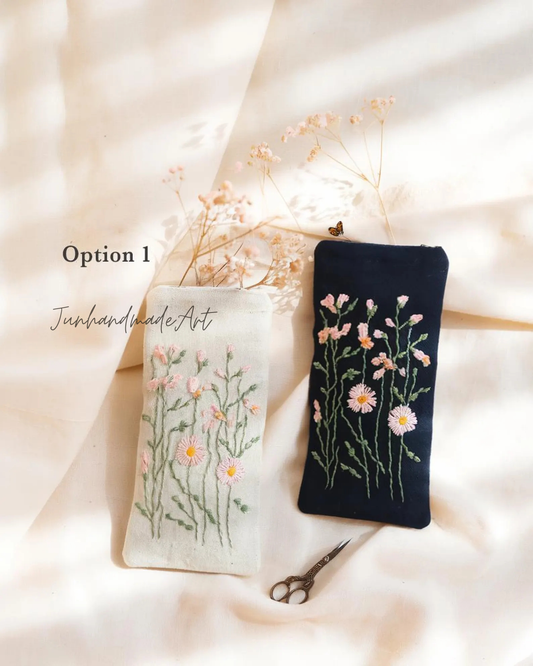 Hand Embroidered Floral Eyeglass Case, Soft Linen Glasses Pouch, Custom Sunglasses Holder Gift for Her