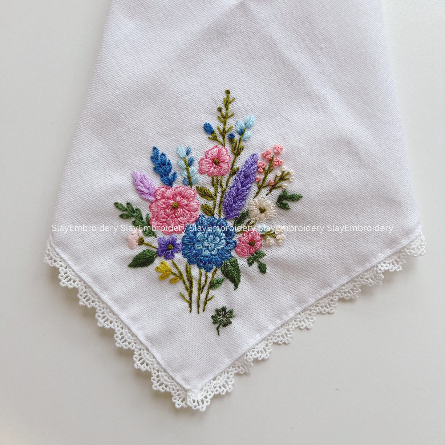 Pastel Garden Wedding Handkerchief, Custom Embroidered Handkerchief, Linen Handkerchiefs