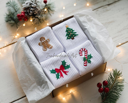 Personalized Embroidered Christmas Socks – Personalized Holiday Socks, Custom Handmade Gift, Cozy Winter Socks, Christmas Stocking Stuffer