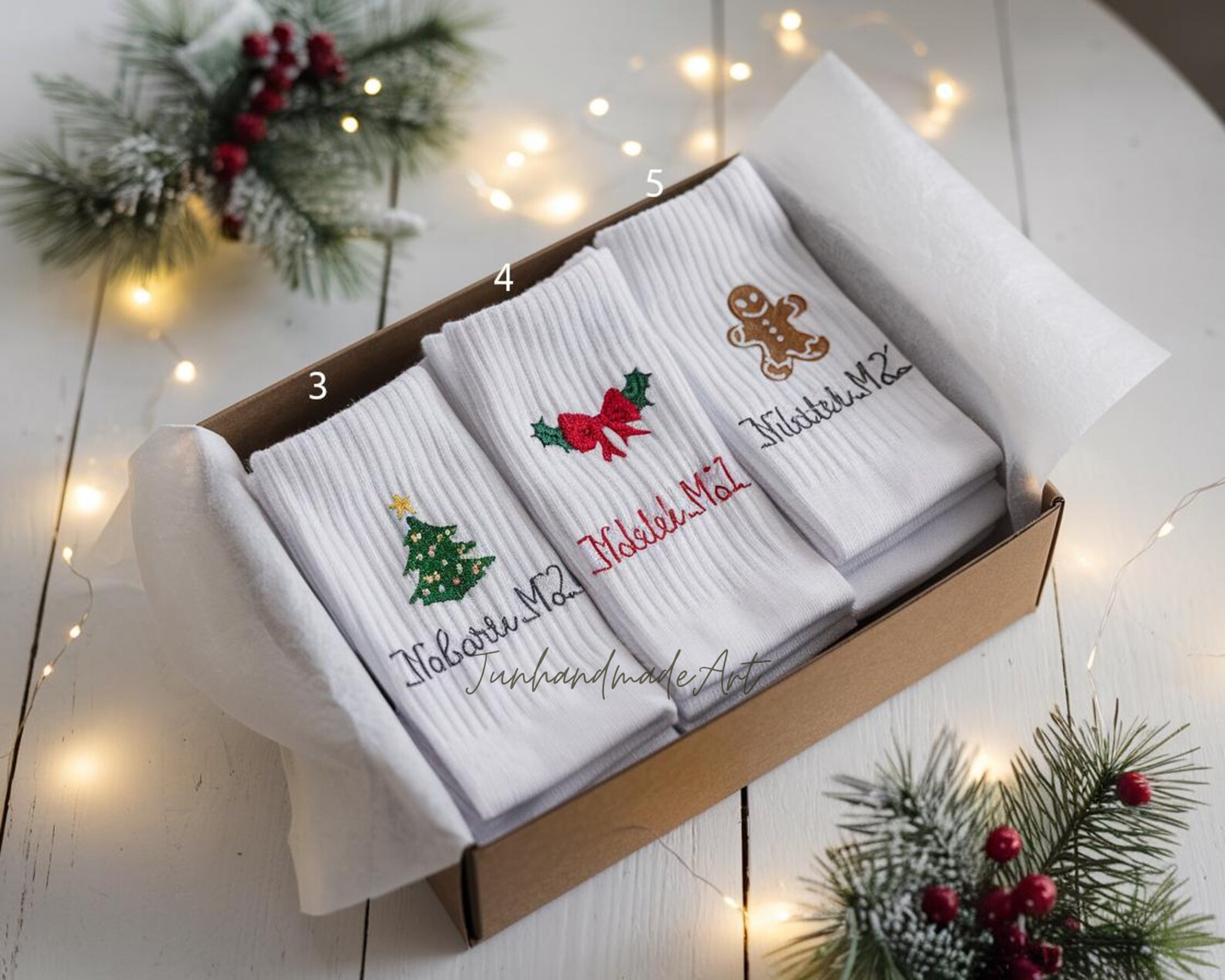 Personalized Embroidered Christmas Socks – Personalized Holiday Socks, Custom Handmade Gift, Cozy Winter Socks, Christmas Stocking Stuffer