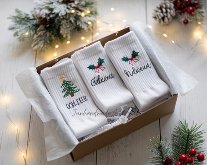 Personalized Embroidered Christmas Socks – Personalized Holiday Socks, Custom Handmade Gift, Cozy Winter Socks, Christmas Stocking Stuffer