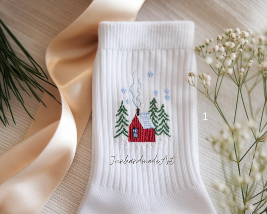 Personalized Embroidered Christmas Socks – Personalized Holiday Socks, Custom Handmade Gift, Cozy Winter Socks, Christmas Stocking Stuffer