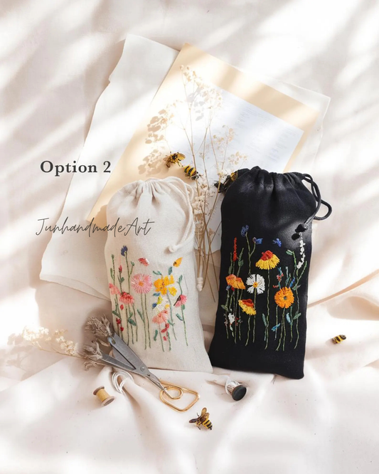 Hand Embroidered Floral Eyeglass Case, Soft Linen Glasses Pouch, Custom Sunglasses Holder Gift for Her