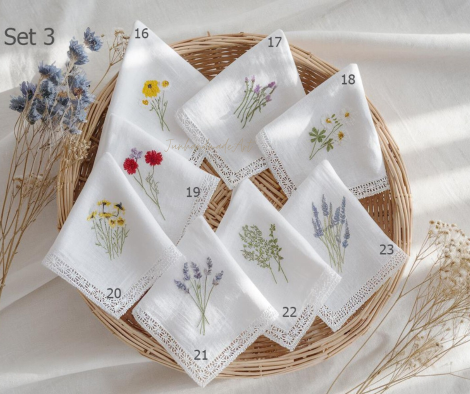 Custom Embroidered Wedding Handkerchief, Ladies Embroidery Handkerchief, Linen Handkerchiefs, Personalized Women Floral Handkerchiefs Gift