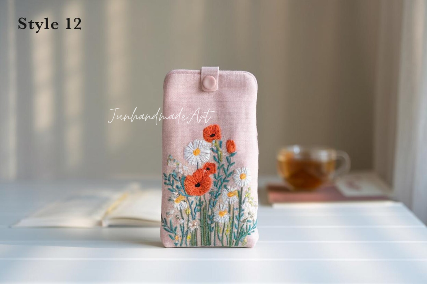 Hand Embroidered Floral Eyeglass Case, Soft Linen Glasses Pouch, Custom Sunglasses Holder Gift for Her