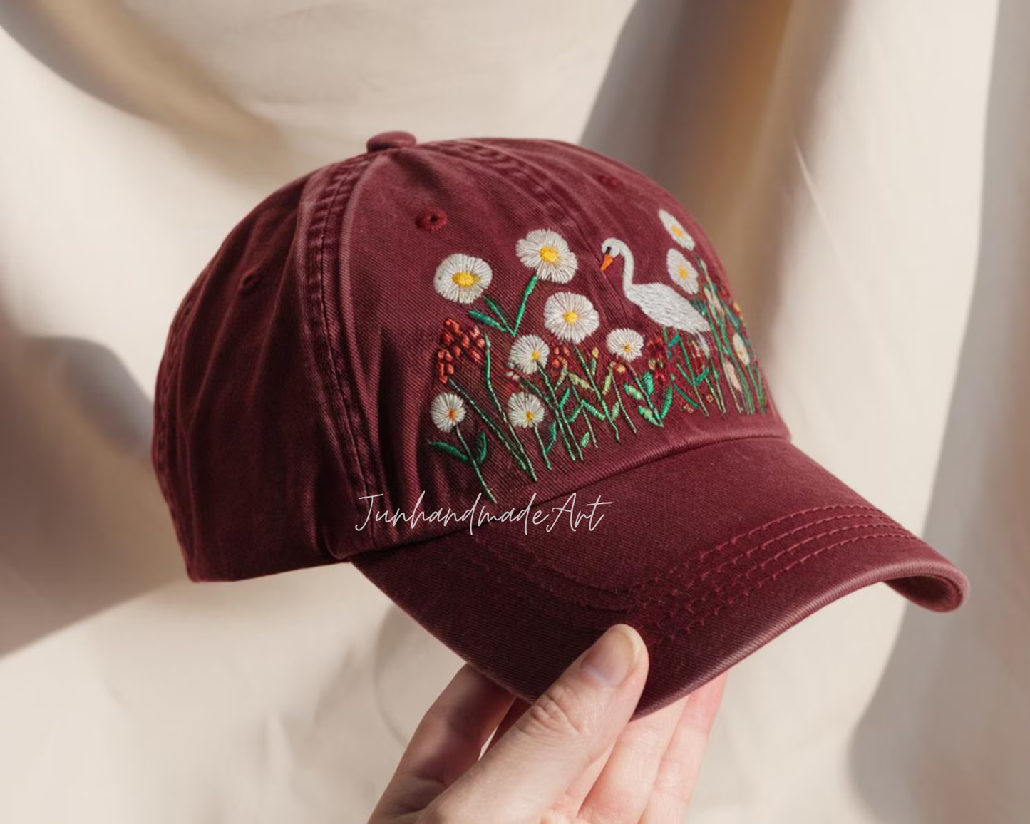 Daisy Parade Summer Hand Embroidery Hat Vintage Hat Washed Baseball Cap