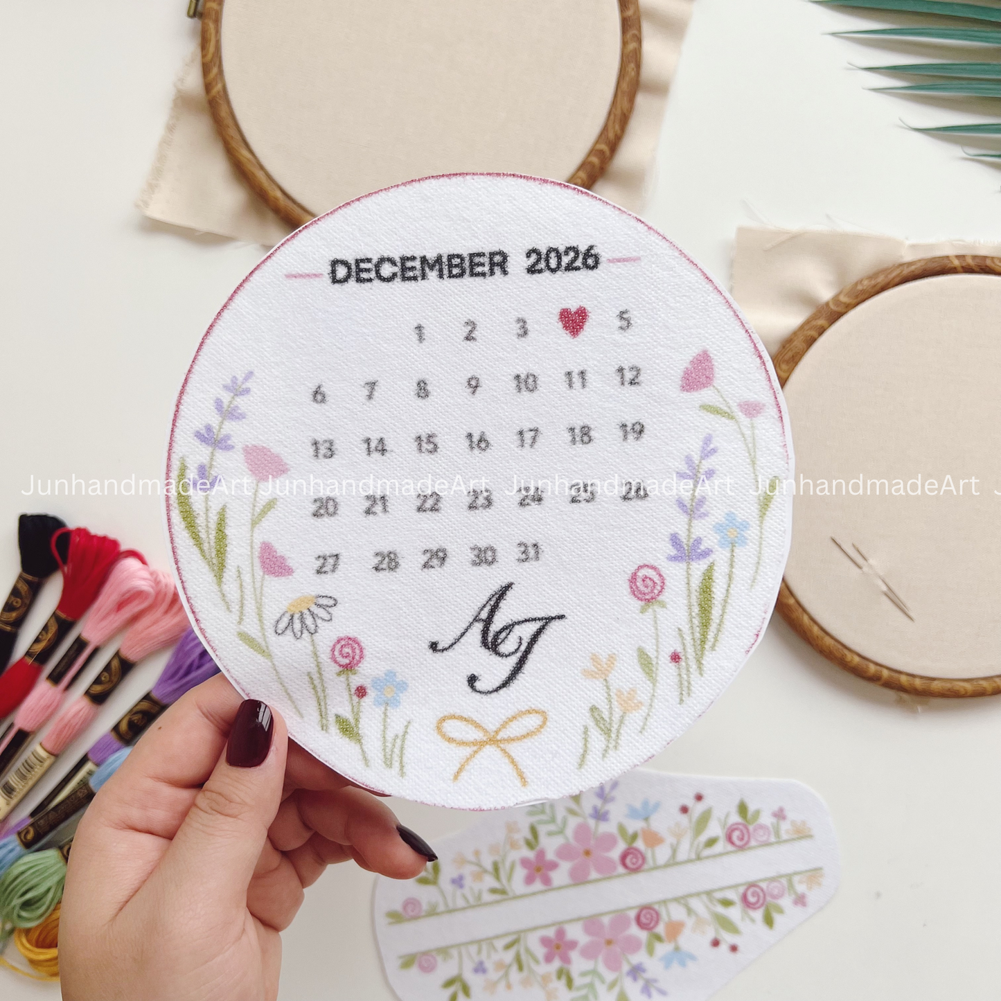 Custom Name Wedding Ring Bearer Hoop (6.7 inch) Decoration Wedding Hoop Embroidery Kit With Flowers Designs Stick & Stitch DIY Kit For Beginners