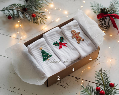 Personalized Embroidered Christmas Socks – Personalized Holiday Socks, Custom Handmade Gift, Cozy Winter Socks, Christmas Stocking Stuffer