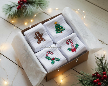 Personalized Embroidered Christmas Socks – Personalized Holiday Socks, Custom Handmade Gift, Cozy Winter Socks, Christmas Stocking Stuffer