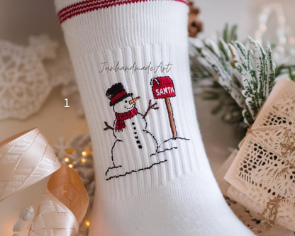 Personalized Embroidered Christmas Socks – Personalized Holiday Socks, Custom Handmade Gift, Cozy Winter Socks, Christmas Stocking Stuffer