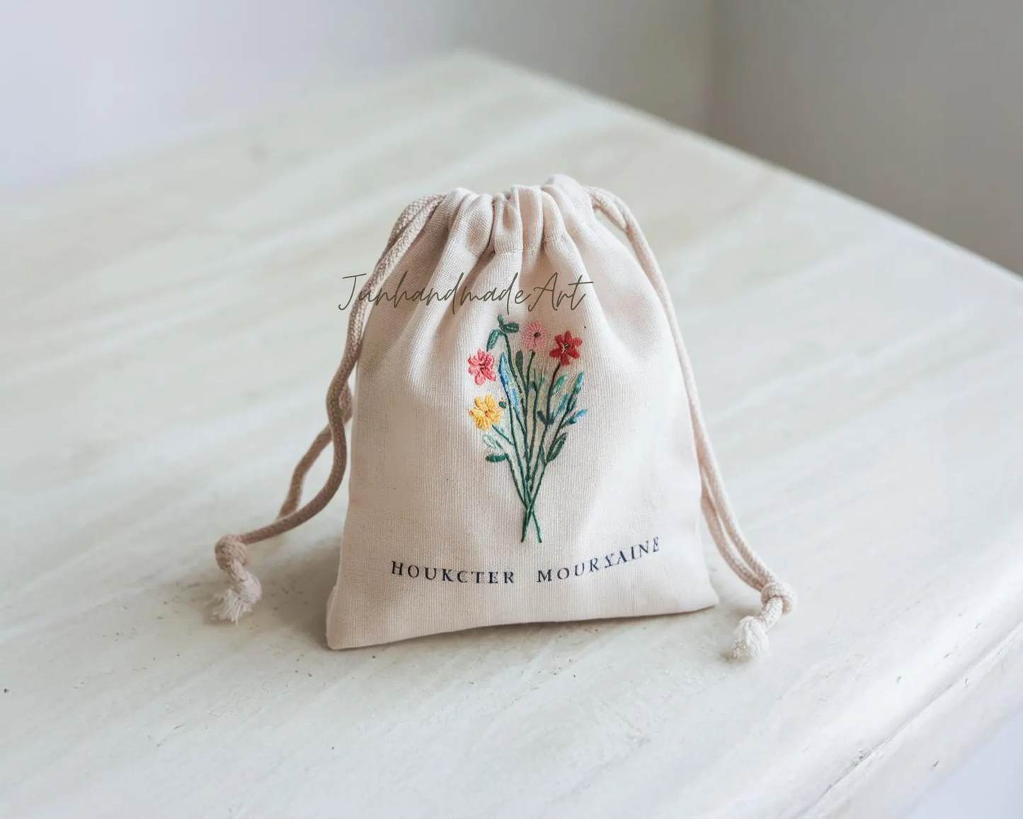 Personalized Embroidered Sachet Bag – Wedding Favor Gift, Linen Lavender Pouch, Custom Name & Date