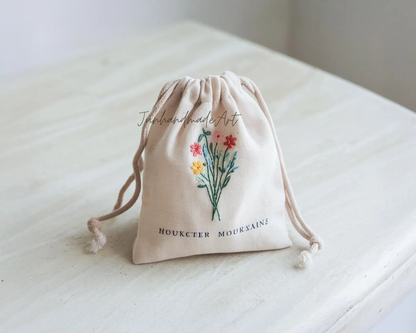 Personalized Embroidered Sachet Bag – Wedding Favor Gift, Linen Lavender Pouch, Custom Name & Date