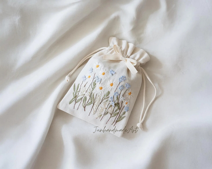 Personalized Embroidered Sachet Bag – Wedding Favor Gift, Linen Lavender Pouch, Custom Name & Date