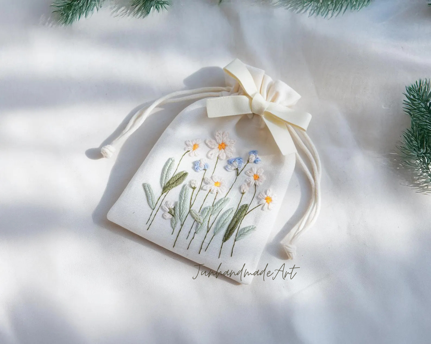 Personalized Embroidered Sachet Bag – Wedding Favor Gift, Linen Lavender Pouch, Custom Name & Date