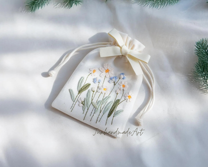 Personalized Embroidered Sachet Bag – Wedding Favor Gift, Linen Lavender Pouch, Custom Name & Date
