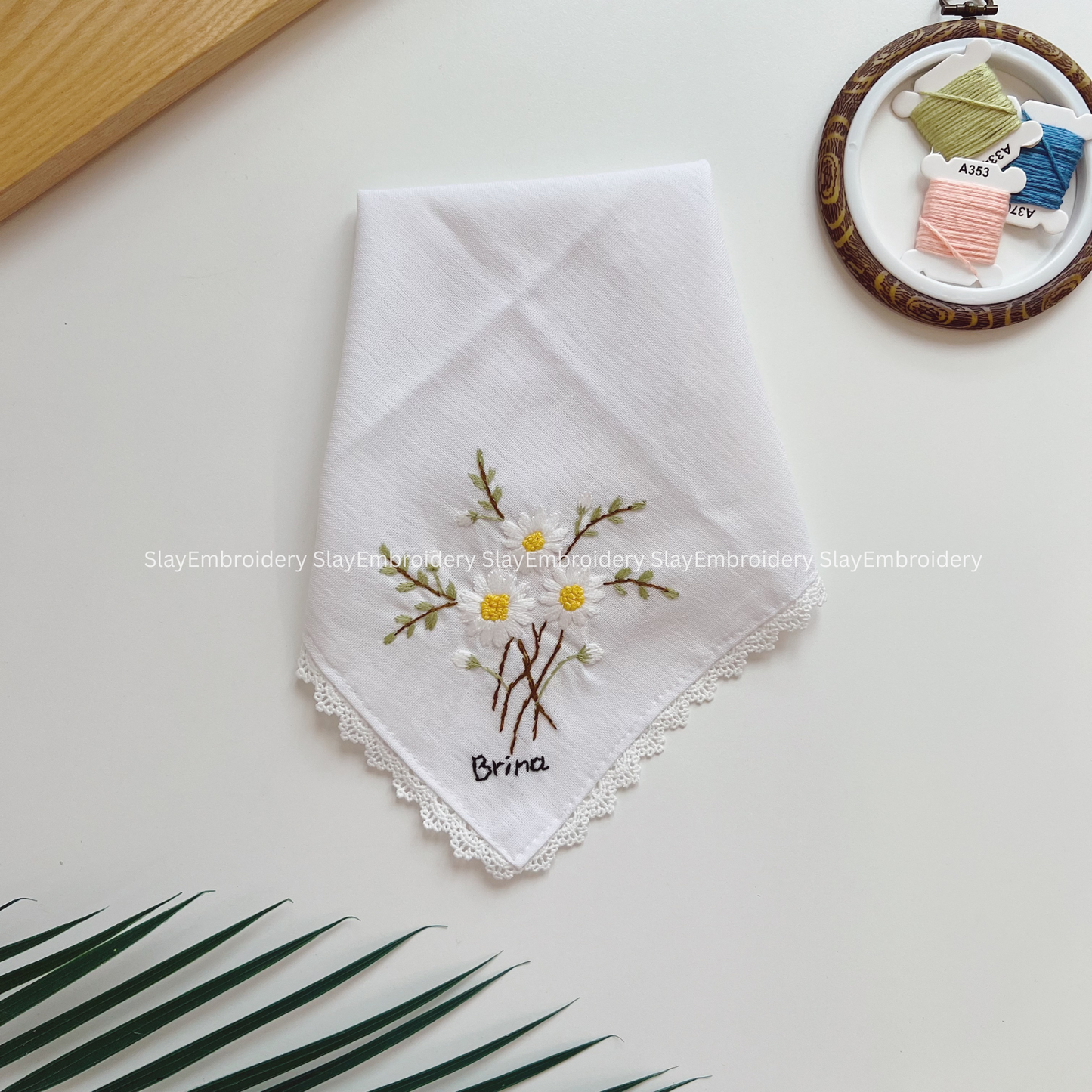 Daisy Whisper Wedding Handkerchief, Custom Embroidered Handkerchief, Linen Handkerchiefs