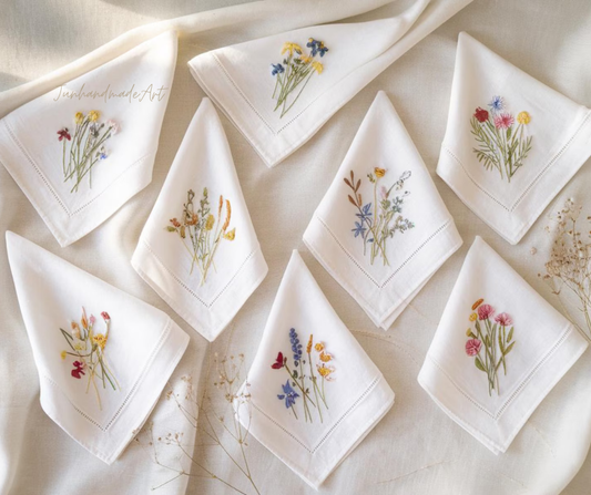 Custom Embroidered Wedding Handkerchief, Ladies Embroidery Handkerchief, Linen Handkerchiefs, Personalized Women Floral Handkerchiefs Gift