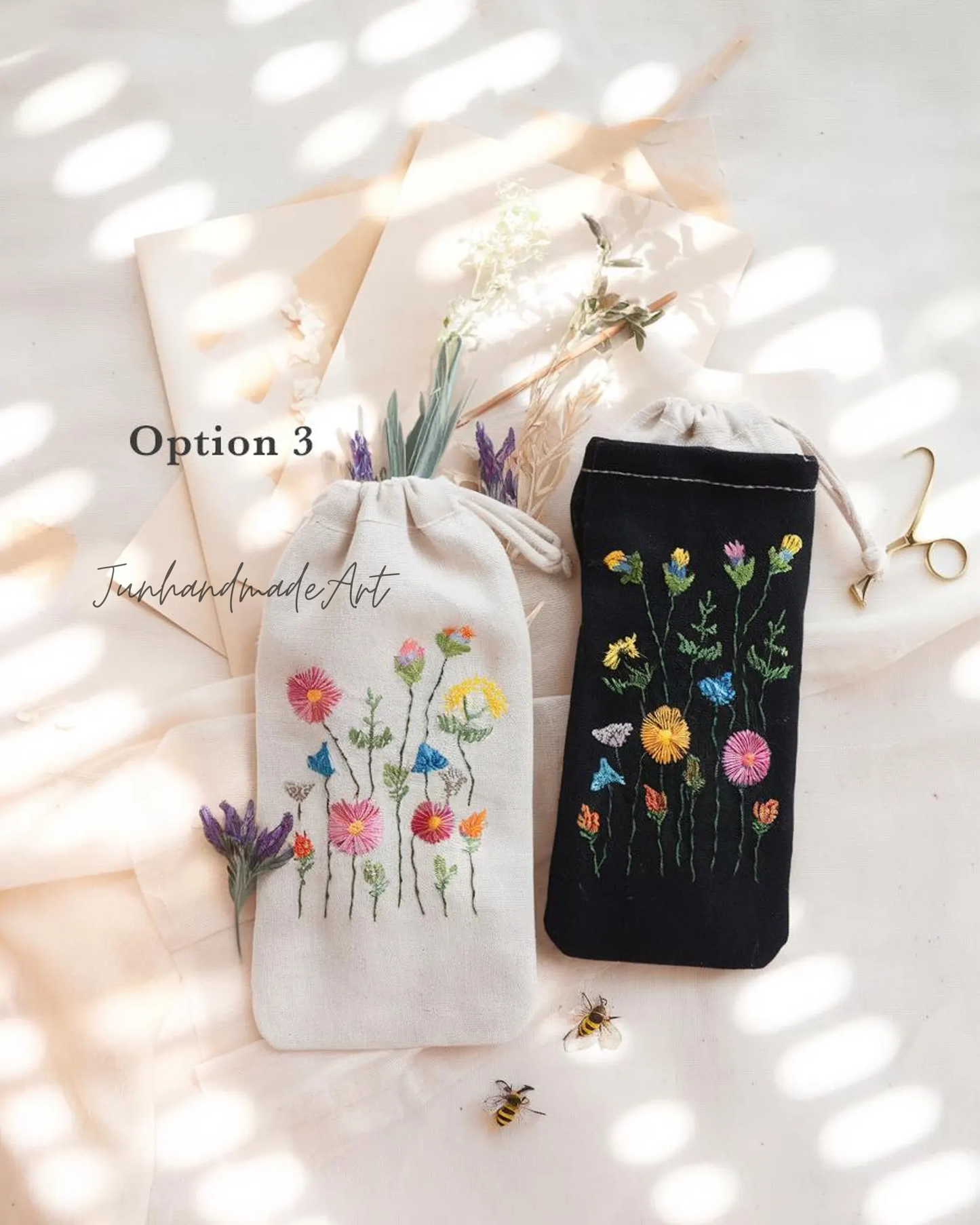 Hand Embroidered Floral Eyeglass Case, Soft Linen Glasses Pouch, Custom Sunglasses Holder Gift for Her