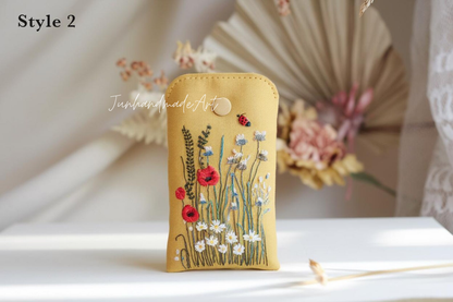 Hand Embroidered Floral Eyeglass Case, Soft Linen Glasses Pouch, Custom Sunglasses Holder Gift for Her
