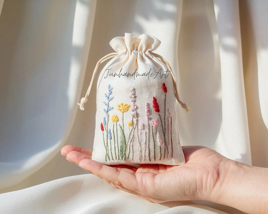 Personalized Embroidered Sachet Bag – Wedding Favor Gift, Linen Lavender Pouch, Custom Name & Date