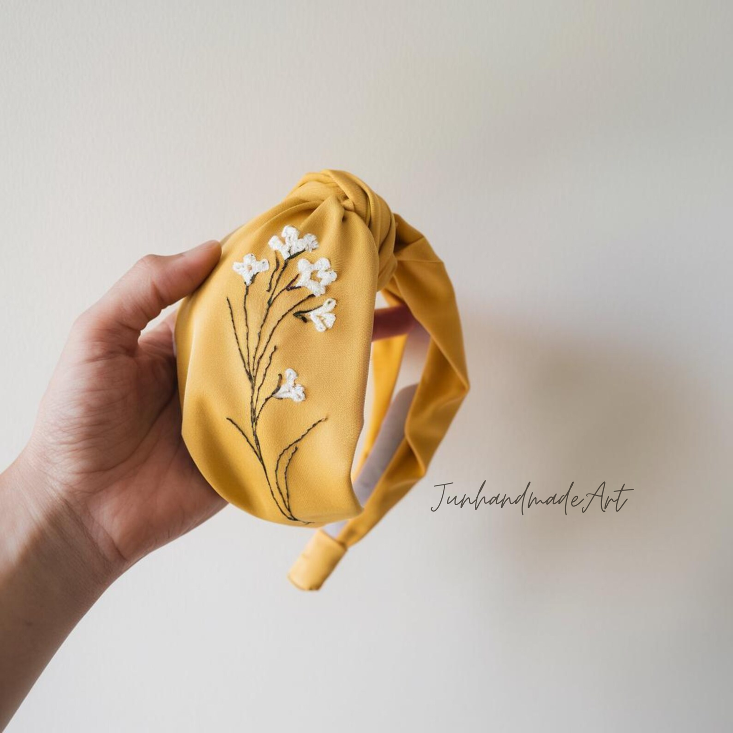 Hand Floral Embroidered Linen Knot Turban, Handmade Turban with Embroidery, Soft and Comfortable Turban, Hair Accessories Gift for Her