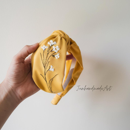 Hand Floral Embroidered Linen Knot Turban, Handmade Turban with Embroidery, Soft and Comfortable Turban, Hair Accessories Gift for Her