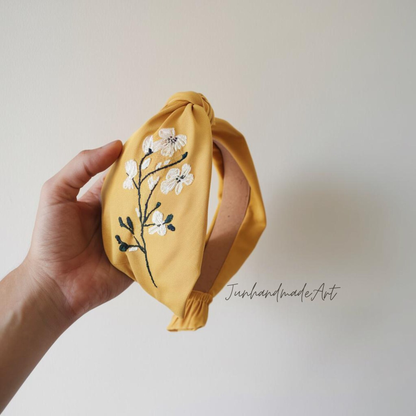 Hand Floral Embroidered Linen Knot Turban, Handmade Turban with Embroidery, Soft and Comfortable Turban, Hair Accessories Gift for Her