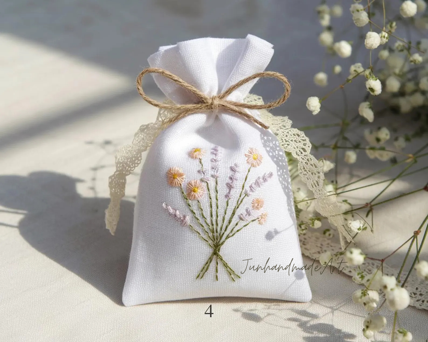 Personalized Embroidered Wedding Sachet Bag – Wedding Favor Gift, Linen Lavender Pouch, Custom Name & Date