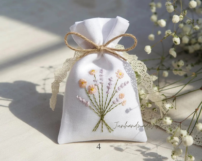 Personalized Embroidered Wedding Sachet Bag – Wedding Favor Gift, Linen Lavender Pouch, Custom Name & Date