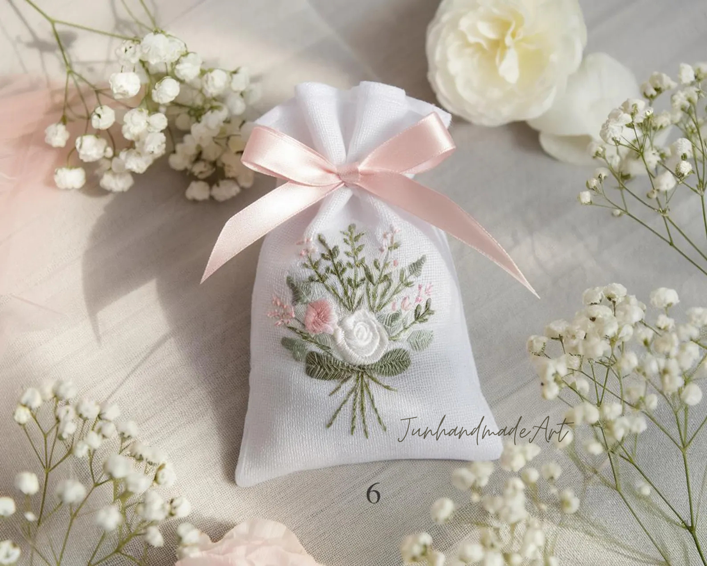 Personalized Embroidered Wedding Sachet Bag – Wedding Favor Gift, Linen Lavender Pouch, Custom Name & Date