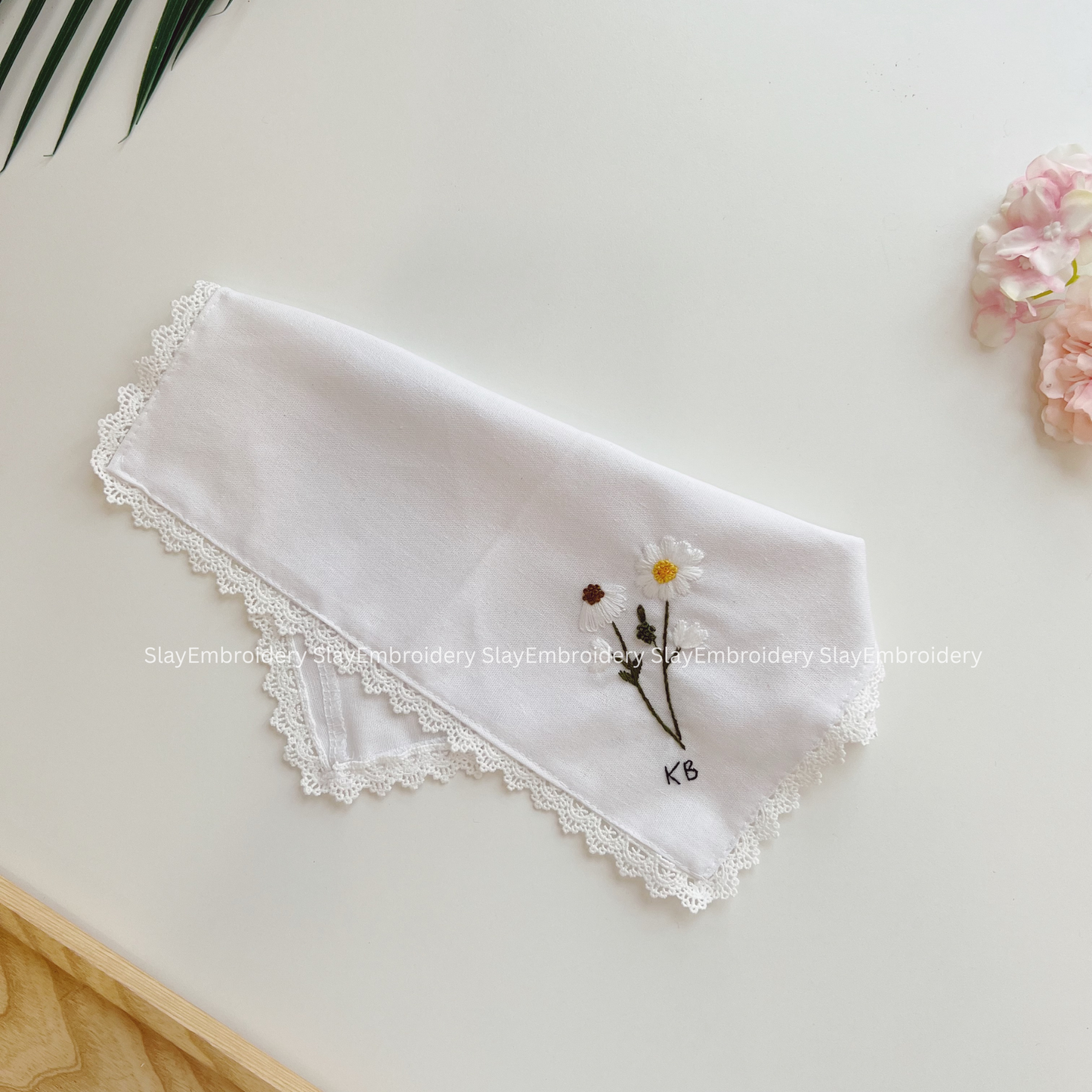 Sunny Daisy Wedding Handkerchief, Custom Embroidered Handkerchief, Linen Handkerchiefs