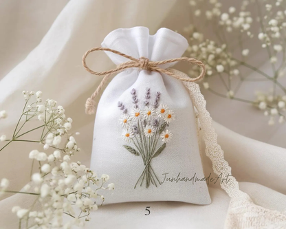 Personalized Embroidered Wedding Sachet Bag – Wedding Favor Gift, Linen Lavender Pouch, Custom Name & Date