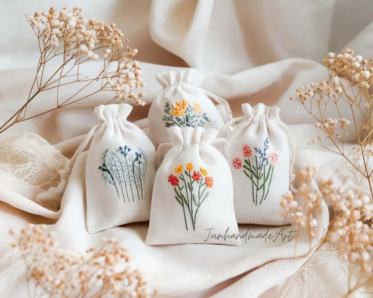 Personalized Embroidered Wedding Sachet Bag – Wedding Favor Gift, Linen Lavender Pouch, Custom Name & Date