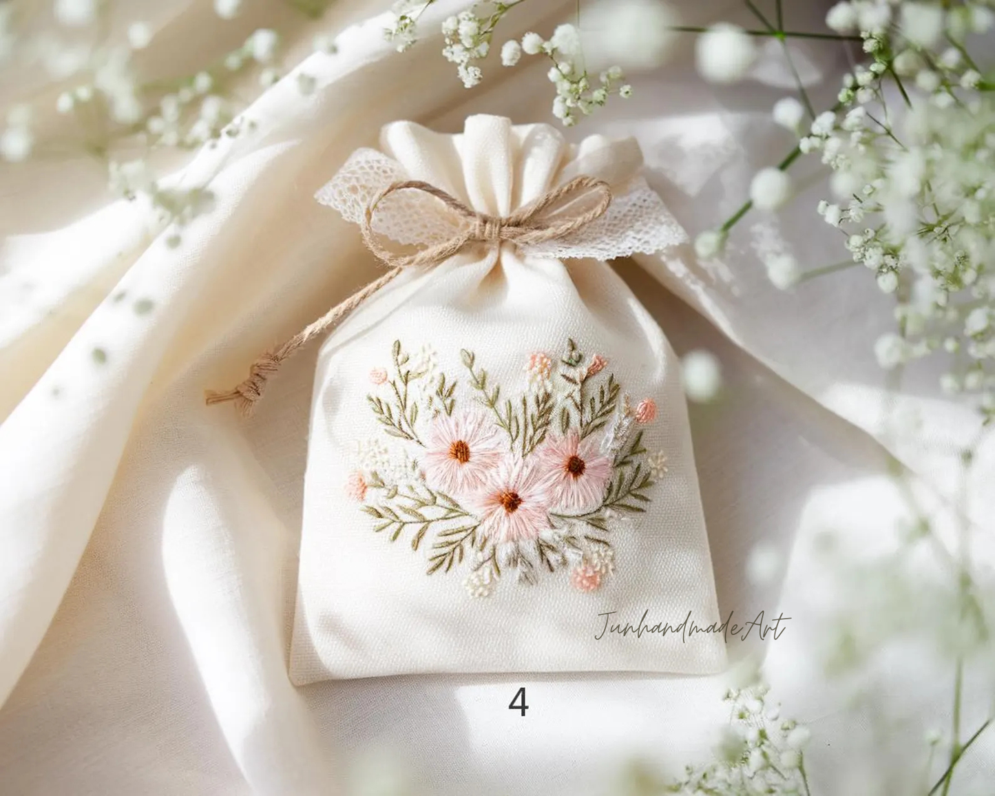 Personalized Embroidered Wedding Sachet Bag – Wedding Favor Gift, Linen Lavender Pouch, Custom Name & Date
